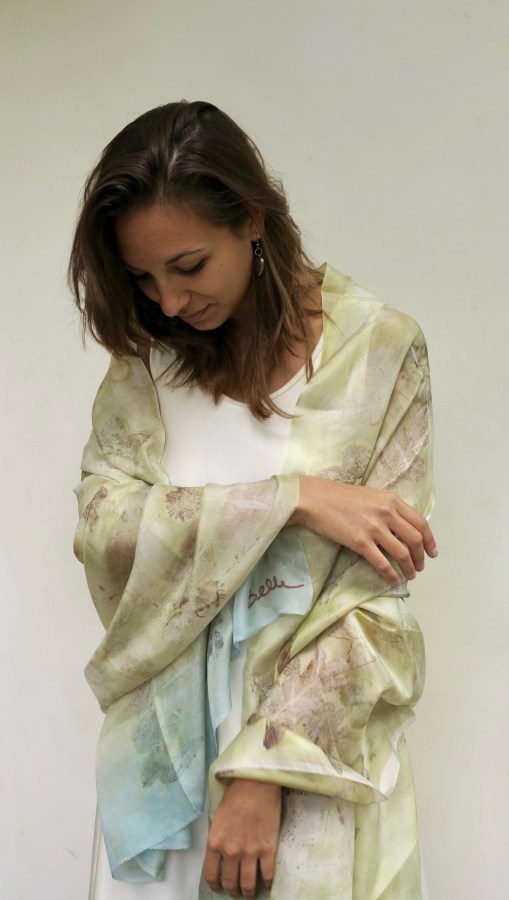 EcoPrint sjaal transparant groen / indigo